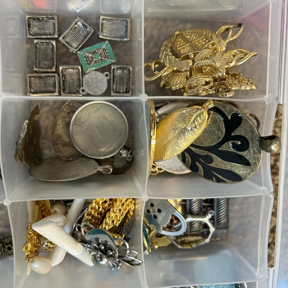 HUGE collection jewelry making supplies pendants spacers vintage spoons pennies